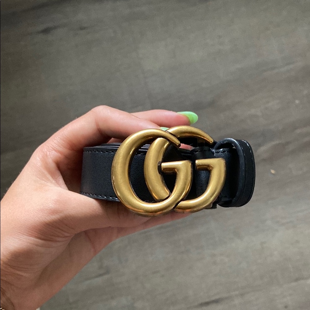 Gucci Black Belt with Gold GG Emblem